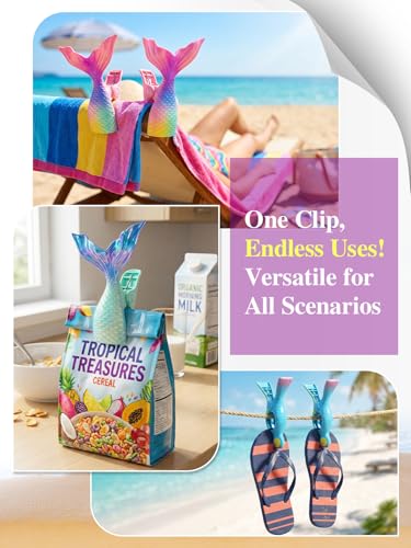 Towel Clips for Beach Chairs, 8 Pack Heavy Duty Beach Towel Clips - Cute Ocean Series with Mermaid/Flamingo/Parrot Designs, Windproof Clothespins for Cruise, Pool & Patio - style: Mermaid Tail + flamingo + parrot