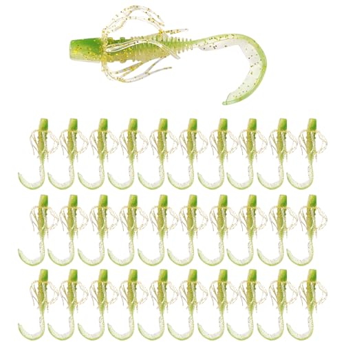 Eupheng 2.56Inch/3.56Inch Curly Style Tail Worms with Adjustable Skirt, Realistic Wavy Tail Soft Bait Grub Swimbaits, Slow Fall Action for Bass, Trout & Crappie - color: Green, size: 3.15inch(8cm)/3.3g-30 Sets
