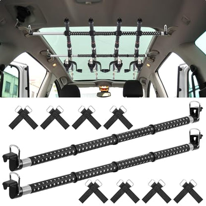2 Pcs Fishing Rod Holder for Car Heavy Duty Vehicle Fishing Pole Rack with 8 Belts Adjustable 35 to 64.5 Inch Pole Rod Organizer Carrier Clothes Bar for Car SUV Wagon Truck Van