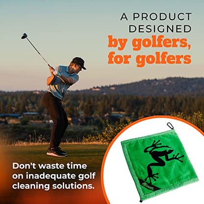 Frogger Amphibian 2-in-1 Golf Towel with Wet and Dry Technology, Green, Premium Golf Bag Accessory with Carabiner Clip, Ultra Absorbent, for Golf Dads - color: Green