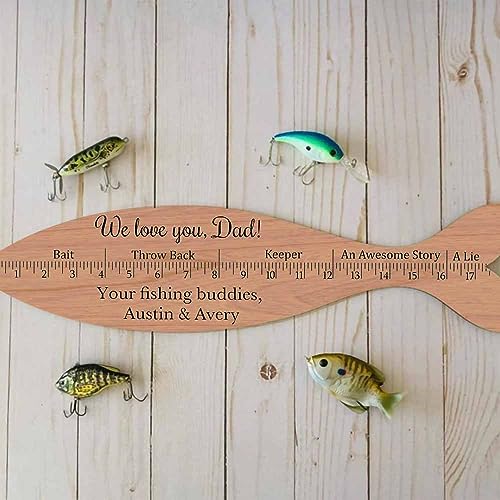 BYFDIY Custom Fish Ruler Wooden Personalized Engraved Fish Measurement Tool Father Gifts for Men Dad Fishing Lovers