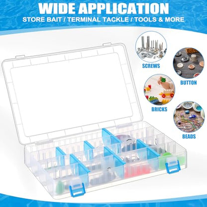 Wonderjune 6 Pack 3600 Tackle Boxes Fishing Tackle Trays with Removable Dividers Waterproof Plastic Fishing Lure Clear Organizer Box Storage Trays for Bait Lure Parts Bead Small Tools