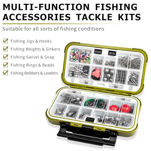 TRUSCEND Complete Fishing Accessories - Tackle Box with Tackle Included, Fishing Hooks, Jig Heads, Sinkers, Weights, Swivels, Snaps, Bobbers, Leaders - Fishing Gear Set for Bass Trout Panfish Walleye - color: ‎A-255pcs Giftable Kit