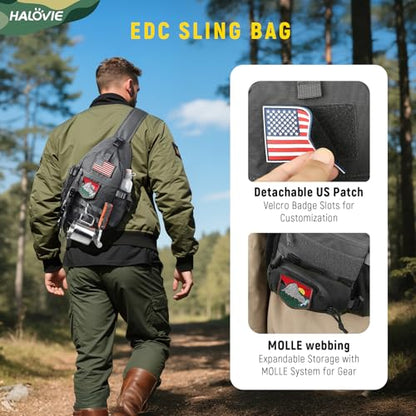 HALOVIE Anti-theft Sling Backpack RFID Crossbody Travel Daypack | Lightweight, Molle, Phone Pack, Hiking Trip Daily Use One Shoulder Bag, EDC Tactical Chest Side Pack Gift for Men - color: Gray