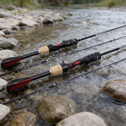 Ultralight Fishing Rod 6’0” UL, 2-Piece Spinning & Casting Rod, Carbon Graphite Lightweight Blank, Sensitive Fast Action Trout Rod, Black Fishing Pole with Red Triangle EVA Handle - color: Black-SPIN-6'6"