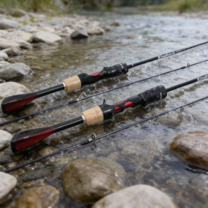 Ultralight Fishing Rod 6’0” UL, 2-Piece Spinning & Casting Rod, Carbon Graphite Lightweight Blank, Sensitive Fast Action Trout Rod, Black Fishing Pole with Red Triangle EVA Handle - color: Black-SPIN-6'6"