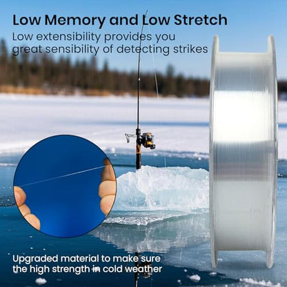 Pristis Fluorocarbon Coated Ice Fishing Line, 220 Yds Clear Abrasion Resistant Copolymer High Strength Nylon Line with Spool, Superior No Freezing Low Memory Premium Quality for Saltwater Freshwater - size: 2 LB (220 yards)