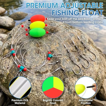 3/6PCS Pre-Tied Fish Finder Rig for Surf Fishing Saltwater Fish Finder Rigs for Shark Bluefish Stripers Bass Surf Fishing Tackle & Gear with 90LB Leader Line, Float, Circle Hook 6/0 8/0 - size: HOOK SIZE: 8/0-6PCS