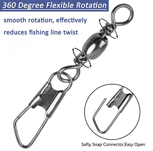 Fishing Snap Swivels Rolling Barrel Swivels with Safety Snaps High Strength Copper and Stainless Steel, Black Nickel Coated Quick Connect Swivel Snap Fishing Tackle - color: 50pcs(6,8,10,12,14#)