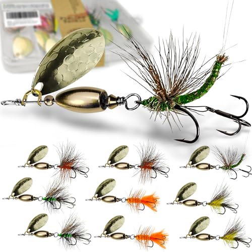 Trout Lures Rooster Bait Tail Fishing Spinnerbaits, Brass Hard Metal Spinner Baits Trout Fishing Lures for Bass Salmon Pike Freshwater Saltwater Lake River - color: A4-10pcs-1/4oz