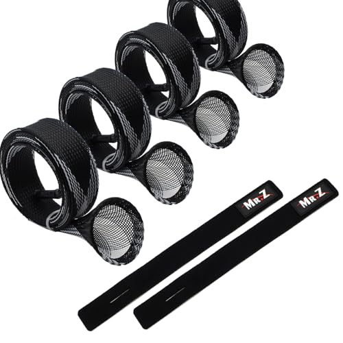 Mr. Z Pack of 4 Casting Fishing Rod Sleeves with 2 Rod Straps Fishing Rod Covers Pole Jacket Rod Socks - color: White and Black