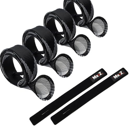 Mr. Z Pack of 4 Casting Fishing Rod Sleeves with 2 Rod Straps Fishing Rod Covers Pole Jacket Rod Socks - color: White and Black