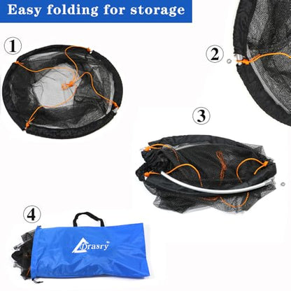 Drasry Foldable Bridge and Pier Fishing Landing Net - High Load-Bearing Aluminum Ring Drop Net for Saltwater Freshwater - Collapsible Basket With 49.2 FT Rope - color: black, size: 23.6*23.6*27.5 IN / 60*60*70cm, style: Small Size Mesh