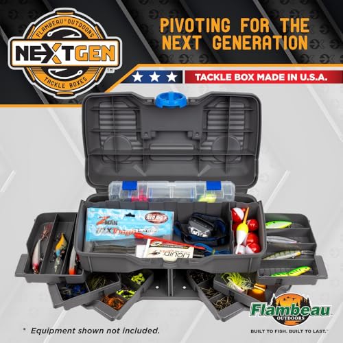 Flambeau Outdoors 660NGAK Next Gen 6/0 Large Fishing Tackle Box - 6 Pivot Trays, 32 Compartments, Includes 25-piece Tackle Kit, Fishing Tackle and Gear Storage, Fishing Lure Organizer, Dark Gray - size: With Tackle Kit