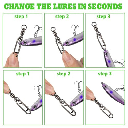 25Pcs Fishing Speed Clips for Fishing Lures Quick Change Fishing Snap Ball Bearing Swivel Power Clips Top Water Speed Clips Freshwater Saltwater Crankbait Popper Lure Quick Snaps Connector Tackle 44lb
