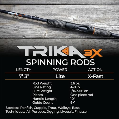 TRIKA 3X Carbon Rod Carbon Weave Rod for Extra Sensitive Vibration | Longer Casting | Lightweight Freshwater Fishing Pole - style: Spinning 7'3" Lite/Xtra Fast 1 Pc.