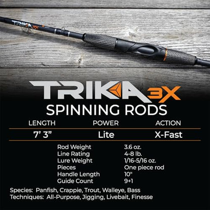 TRIKA 3X Carbon Rod Carbon Weave Rod for Extra Sensitive Vibration | Longer Casting | Lightweight Freshwater Fishing Pole - style: Spinning 7'3" Lite/Xtra Fast 1 Pc.