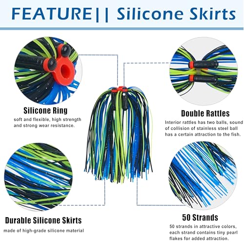 Spinner Bait Skirt Jig Skirts Replacement DIY Fishing Lure Making Supplies Soft Skirt for Spinnerbaits Bass Fishing Jigs Buzzbait Squid Jigs Fishing Lure Skirts - style: B-skirts With Rattle-24pcs