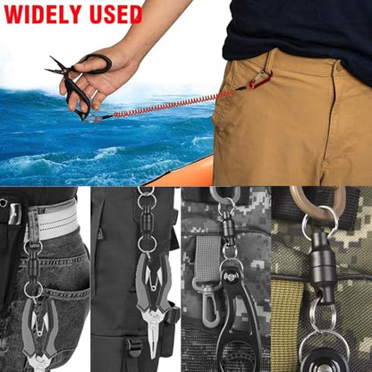 Magnetic Net Release Fly Fishing Net Retractor Magnetic Keychain, for Fly Fishing with Retractable Coiled Lanyard Carabiner - color: Gunmetal aluminum