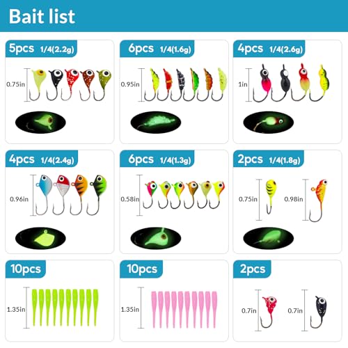 QualyQualy Ice Fishing Rod Reel Combo Complete Set Ice Fishing Gear with Backpack Seat Ice Cleats Ice Fishing Jigs Line Full Ice Fishing Kit 24" 26" - style: 24" Fishing Rod Combo 52pcs
