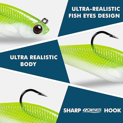 Pre-Rigged Soft Fishing Lures, Easy Catch Swimbaits for Bass Trout | Paddle & Curly Tail, Swim Baits for More Bites, Freshwater & Saltwater Fishing Bait, Crappie Walleye Pike Lures, Value Pack - color: A1-2.75"-0.4oz