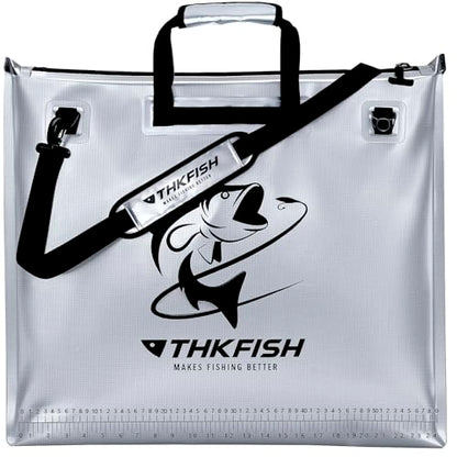 THKFISH Fish Tournament Weigh in Bag for Bass Fishing with Leakproof Zipper | Heavy Duty Live Fish Bags for Caught Fish with Waterproof Zipper and Mesh Liner,Puncture Resistant - color: Silver-25×23in