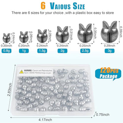 Split Shot Sinker Fishing Weights, 120pcs Removable Round Split Shot Fishing Line Sinkers Clip On Weights for Freshwater Saltwater Fishing - size: 2g_120pcs