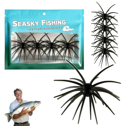 4Pcs Dice Bait, Floating TPR Swimbait with Reflective Stars,Tentacle Creature Lure, Sea Urchin Style Soft Plastic Baits, for Bass Fishing Drop Shot, Wacky Rig/Neko Rig and Finesse, Slow Sinking - color: Dark Green(L), size: 11cm/4.33inch