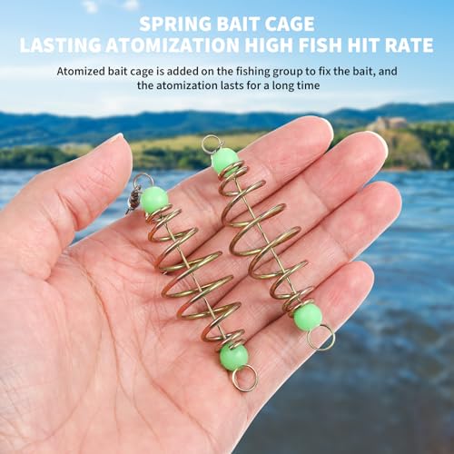 BESPORTBLE 24Pcs Fishing Bait Traps Cage Feeder Basket Holder: Carp Bait Cage Carbon Steel Spring Method Feeder Basket with Luminous Beads Carp Rig, Catfish Chicken Liver and Night Fishing Gear