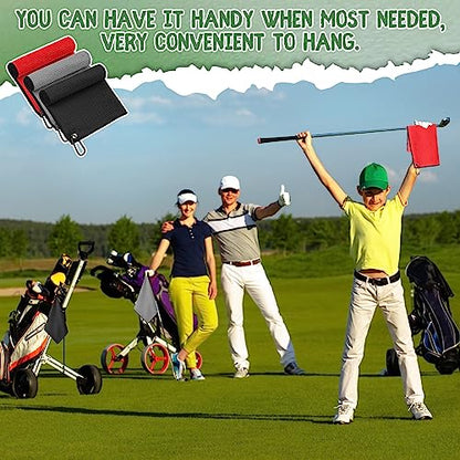 Batiyeer 30 Pcs Bulk Golf Towels for Golf Bags 16'' x 16'' Microfiber Fabric Golf Towel Waffle Pattern with Clip for Bags Men Mini Tournament Fitness Yoga Camping(Black, Gray, Red) - color: Black, Gray, Red