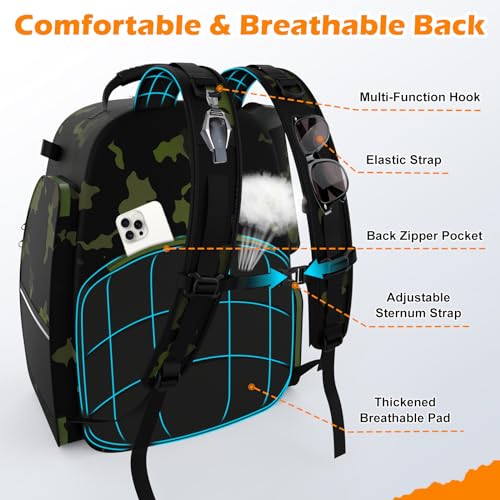 AYAMAYA 45L Fishing Backpack with 4 Tackle Boxes, Large Tackle Backpack with Rod Holders, Rubber Feet, Outdoor Multifunctional Fishing Bag Gear & Equipment for Camping, Hiking - color: Camo, 4 Tackle Boxes