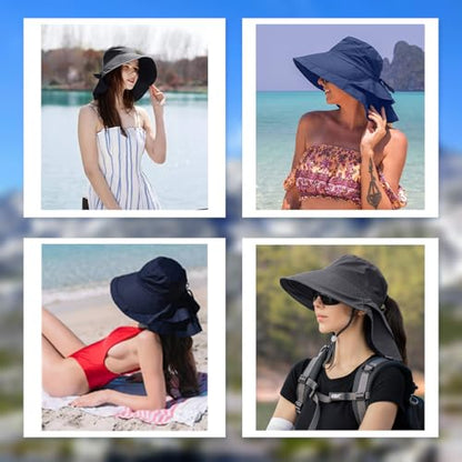 Womens Sun Hat UPF 50+ Wide Brim and Ponytail Hole, Hiking Safari Hat with Neck Flap… - color: Army Green