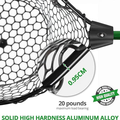 Rubber Fishing Net with Telescoping Handle - High Strength Landing Net for Fishing with Soft Rubber Netting, Two Sizes Options - size: L, Hoop Size: 20.3″ x 16″