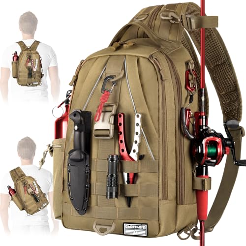 Ghosthorn Fishing Backpack with Tackle Boxes Fish Lip Gripper Pliers Lures Waterproof Tackle Bag with Rod Holder Fishing Gear - color: Khaki, size: Standard