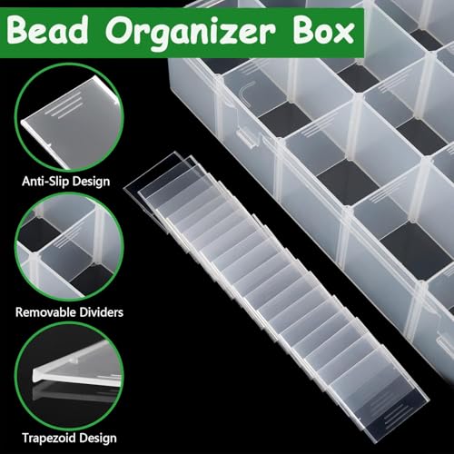 AKOAK 24 Grids Clear Plastic Organizer Box with Adjustable Dividers, Craft Storage Bead Organizer Box for Nail Accessories, Fishing Gear, Art DIY Crafts, Beads -Pack of 1