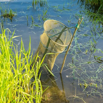 PATIKIL Fishing Cage Basket, Collapsible Fishing Net Nylon Fishing Bait Mesh with Anchor Bolt for Crayfish Minnows Shrimps