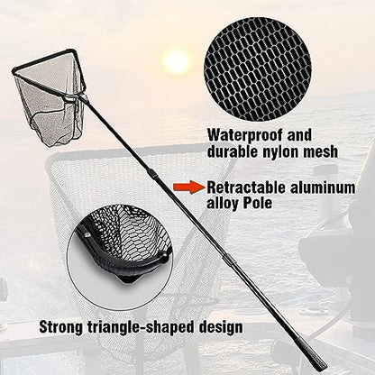 Fiblink Folding Aluminum Fishing Landing Net Fish Net with Extending Telescoping Pole Handle - size: Extend Length: 45-80"