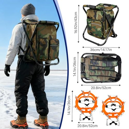 Ice Fishing Rod Reel Combo Complete Set Ice Fishing Gear with Backpack Seat Ice Cleats Ice Fishing Jigs Line Full Ice Fishing Kit