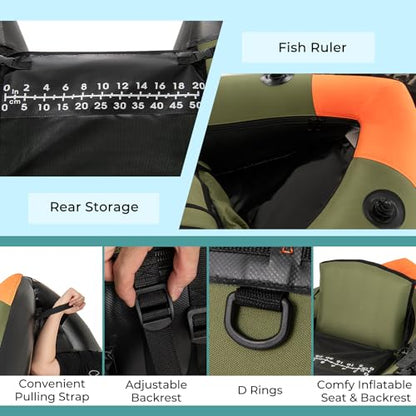 GYMAX Fishing Float Tube, Inflatable Belly Boat with Fish Finder Holder, Rod Rack, Fish Ruler, Manual Pump & Detachable Storage Boxes, Portable Backpack Float Tubes for Adults - color: Green