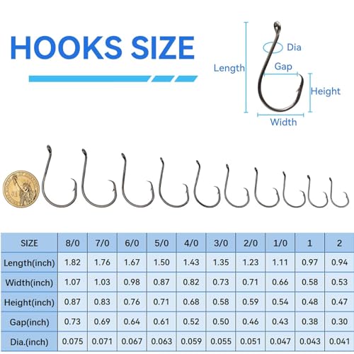 50Pcs Circle Hooks with Fishing Hook Remover, Super Sharp and Offset Catfish Octopus Circle Hooks for Saltwater and Freshwater, Nickel Coated High Carbon Steel, Sizes #1-8/0 - color: Black Nickel, size: 1/0