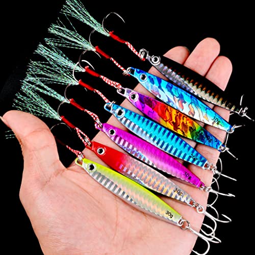 Aorace Jigging Lure Lead Fish Metal Jig Fishing Lure Paillette Knife Artificial Hard Bait Laser Body - color: 12pcs 12g 5cm