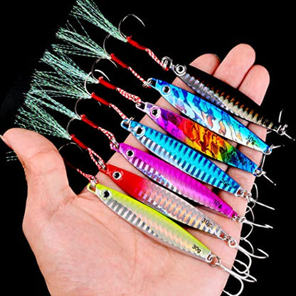 Aorace Jigging Lure Lead Fish Metal Jig Fishing Lure Paillette Knife Artificial Hard Bait Laser Body - color: 12pcs 12g 5cm