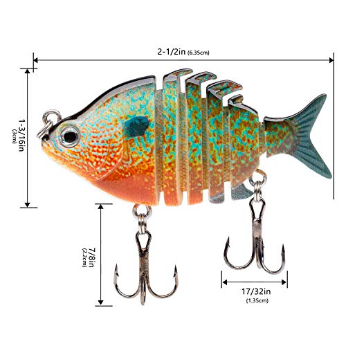 Bassdash SwimPanfish 0.34oz Hard Swimbaits Multi Jointed Topwater Trout Bass Fishing Crank Lure for Freshwater and Saltwater - color: Longear Sunfish