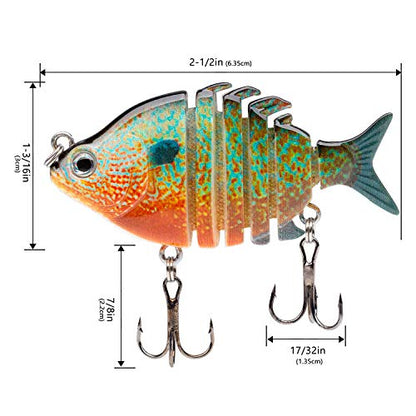 Bassdash SwimPanfish 0.34oz Hard Swimbaits Multi Jointed Topwater Trout Bass Fishing Crank Lure for Freshwater and Saltwater - color: Longear Sunfish