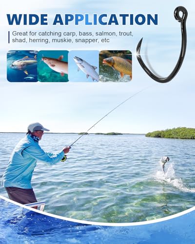 UCEC 190/220/260PCS Barbless Fishing Hooks, Carp Hooks Circle Curve Shank Fly Tying Fishing Hook Tackle Kit for Freshwater Saltwater Hair Rig Trout Size: 2# 4# 6# 8# 10# - size: 60PCS,#8