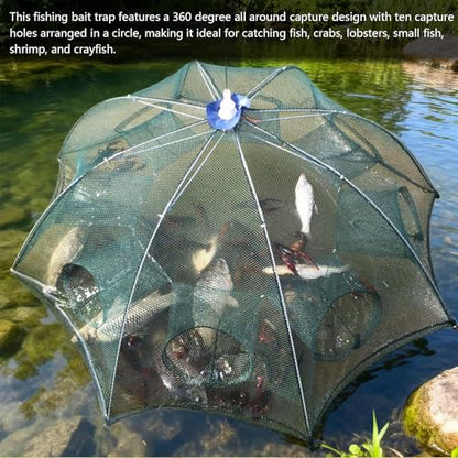 Collapsible Crawfish Trap 2Pcs, Foldable Lobster Crab Trap with Rope, 36.5" Portable Fishing Bait Trap Crawfish Trap Minnow Trap, 6/10 Holes Large Space Umbrella Fishing Net