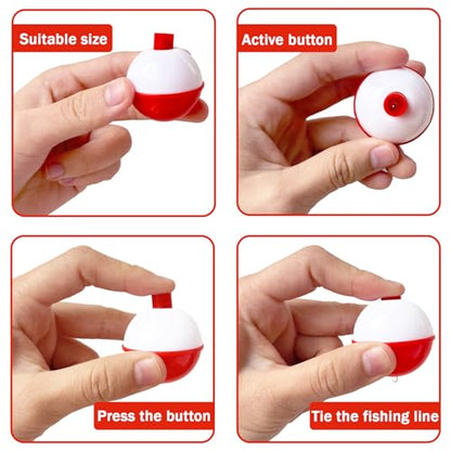 100 Pcs Fishing Float,Hard ABS Fishing Bobber,Red and White Bobbers,Push Button Round Buoy Floats for Tackle Accessories(Size: 0.75/1/1.5 Inch)