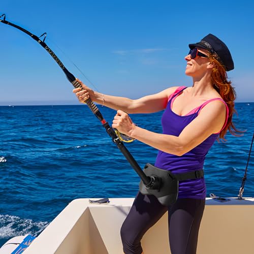 PELLOR 360°Adjustable Padded Fishing Fighting Belt Offshore Tackle Boat Fishing Rod Holder - color: Black
