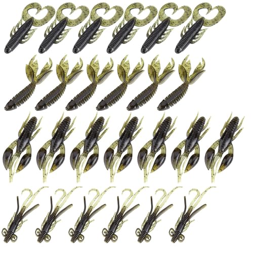 Soft Silicone Crawfish Lures Kit, 25Pcs Saltwater Fishing Lures Shrimp Baits Set for Bass Fishing, Fishings Bait for Freshwater Saltwater Gifts - color: Dark Green