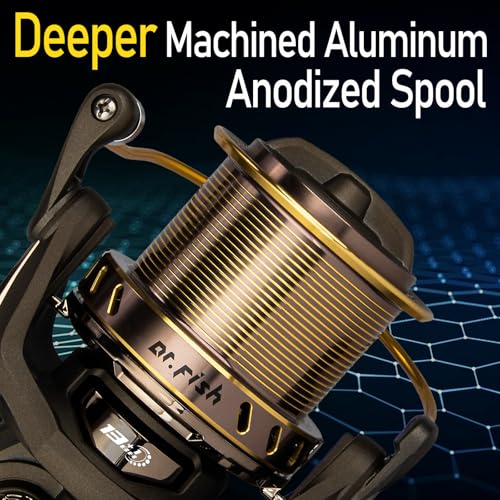 Dr.Fish Long Shot Spinning Reel, 10000/12000 Saltwater Surf Fishing Reel, 13+1 BBS, 48LB Max Drag, Ultra High Capacity, Heavy Duty Long Cast Offshore Trolling Surf Casting - color: LS-10000 V2